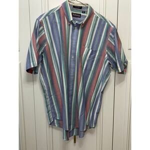 Hathaway Men's Short Sleeve Striped Button-Up Shirt‎ Multicolor Size 16.5